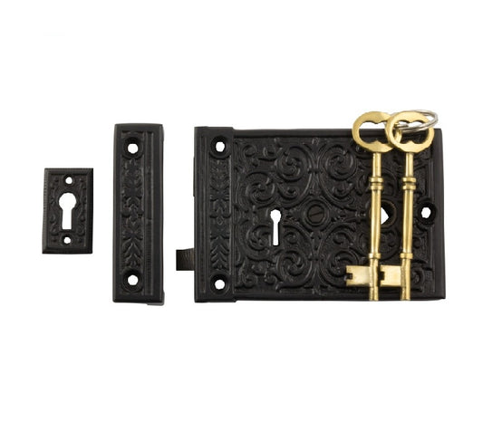 Ornate Rim Lock in Matt Black New Sydney