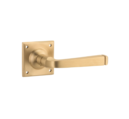 Menton Lever - Square Rose Backplate - Unlacquered Satin Brass