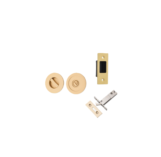 Round Sliding Door Pull Privacy Kit with Inbuilt Privacy Turn - Brushed Brass