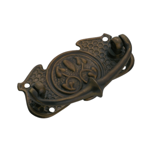 Nouveau Stamped Cabinet Handle – H35xW66mm - Antique Brass