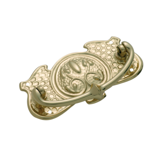 Nouveau Stamped Cabinet Handle – L100 x H54mm - Polished Brass