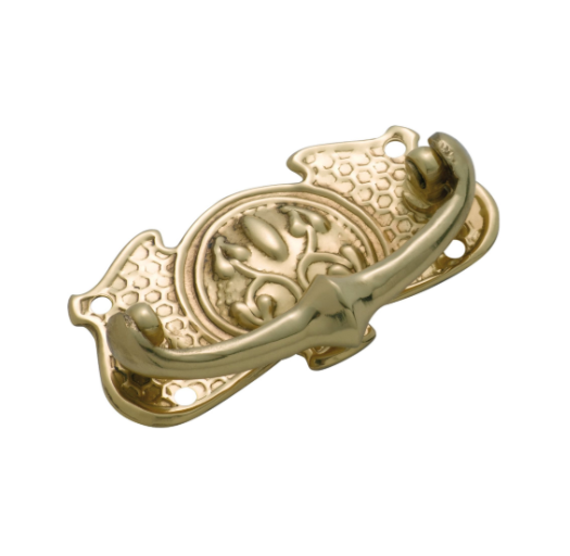 Nouveau Stamped Cabinet Handle - H35xW66mm - Polished Brass