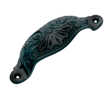 Ornate Cupped Drawer Pull - 110x35mm - Antique Copper