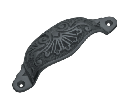 Ornate Cupped Drawer Pull - 110x35mm - Matt Black