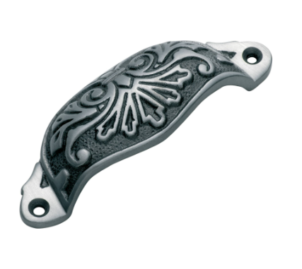Ornate Cupped Drawer Pull - 110x35mm - Polished Metal