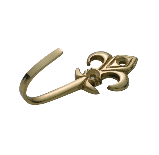 Fleur-de-lis Curtain Tie Back Hooks - Polished Brass