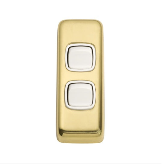 2 Gang Flat Plate Rocker Switches – W30mm - Polished Brass