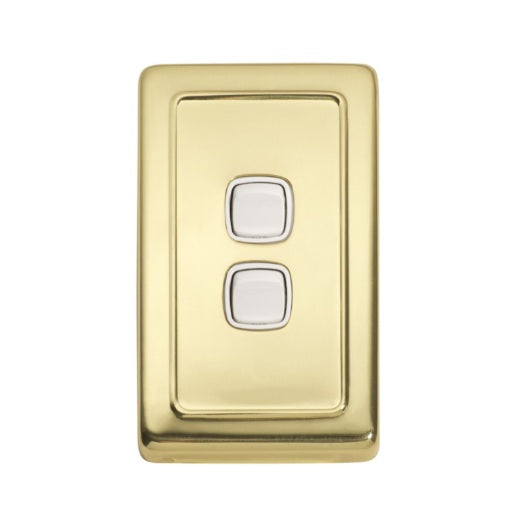2 Gang Flat Plate Rocker Switches – W72mm - Polished Brass