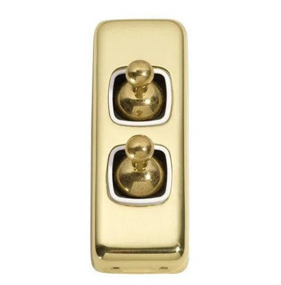 2 Gang Flat Plate Toggle Switches – W30mm - Polished Brass
