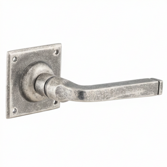 Menton Lever - Square Rose Backplate - Rumbled Nickel