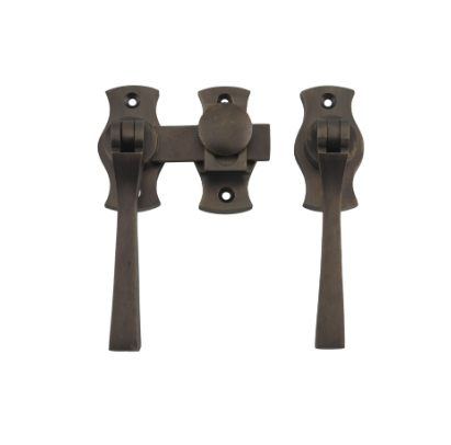 Square French Door Fastener - Antique Brass