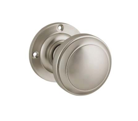 Tradco Milton 6569 Milton Knob – Round Rose in a sleek Satin Nickel finish, Rose Round Backplate.