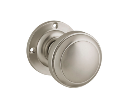 Tradco Milton 6569 Milton Knob – Round Rose in a sleek Satin Nickel finish, Rose Round Backplate.