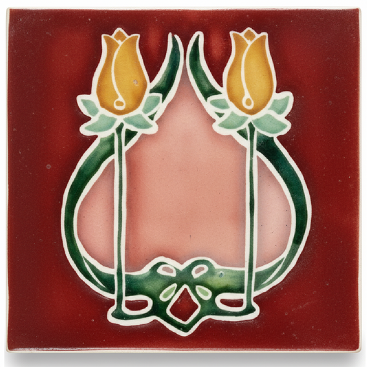 2 Yellow Flowers, Burgundy Background
