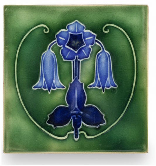 3 Blue Flowers on Green Background
