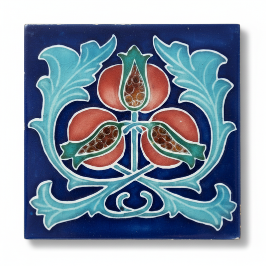 Burgundy/Turquoise Flowers, Blue Background