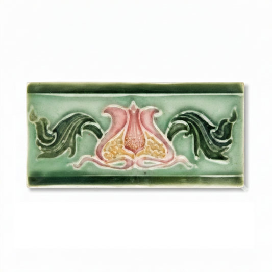 Pink Flower, Light Green Background, Victorian Green Border