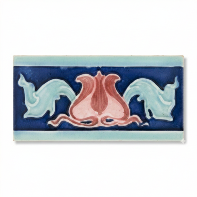 Pink Flower, Victoria Blue Background, Turqoise Border