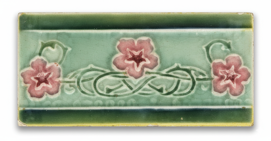 3 Burgundy Flowers on Green Background and Border