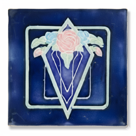 Pink & Blue Roses on Victorian Blue Background