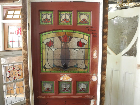 Federation Leadlight Front Door in Frame With Fanlight Door