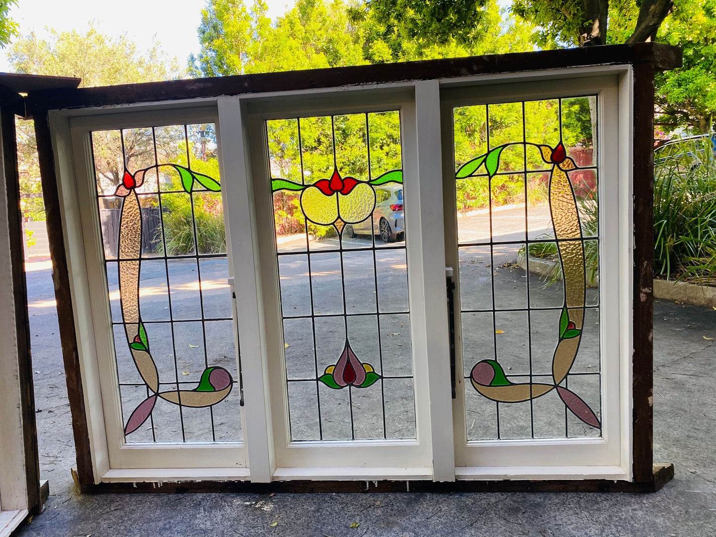 Pair of Triple Casement Leadlight Windows