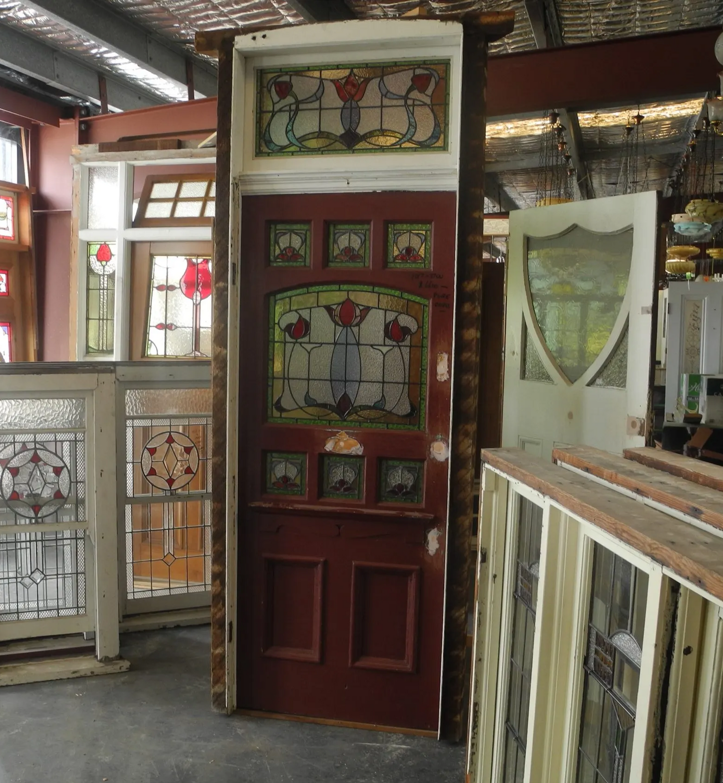 Federation Leadlight Front Door in Frame With Fanlight Door