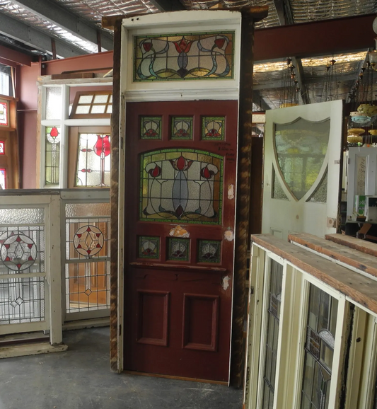 Federation Leadlight Front Door in Frame With Fanlight Door