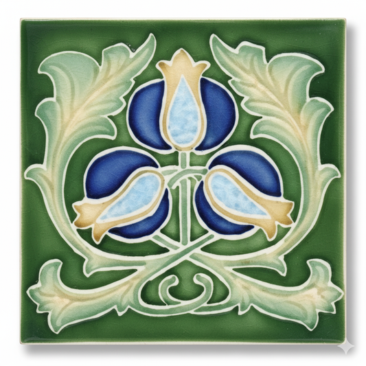 Blue/Yellow Flowers, Green Background